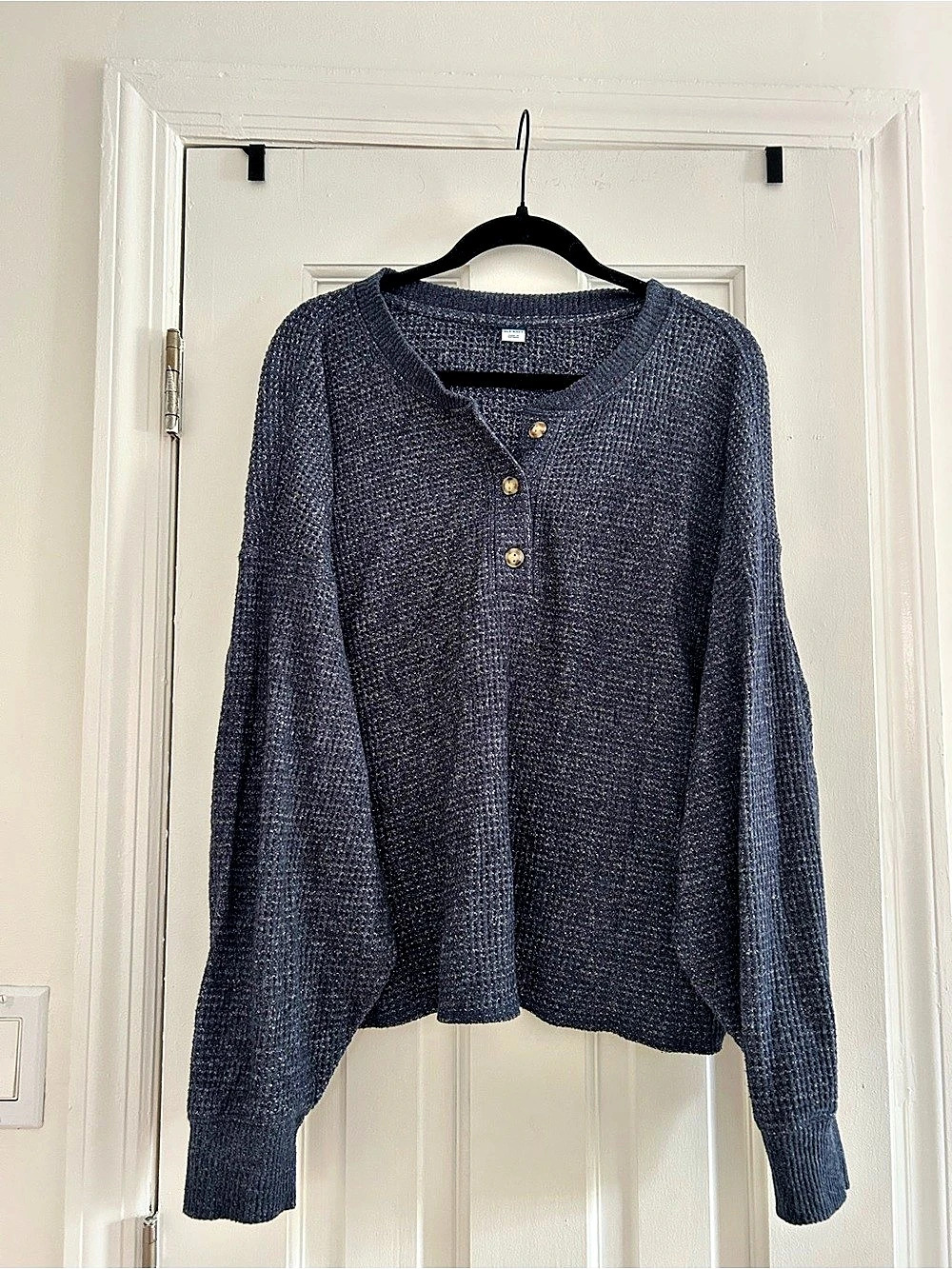 Old Navy Waffle-Knit Henley Top Blue Size XL